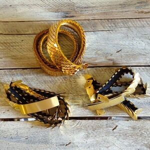 Set of 3 Vintage 80's Metal Goldtone Fish Scale Belts Stretch Metal Gold